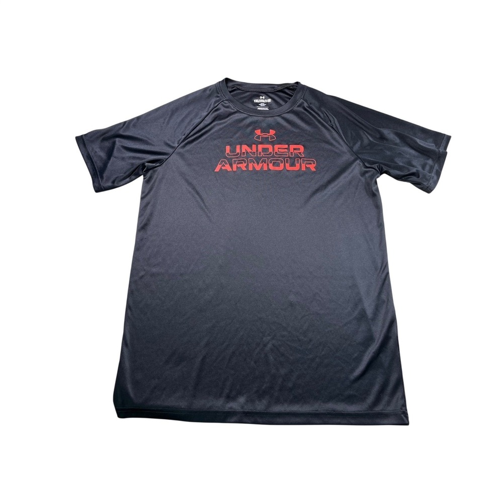 Under Armour Boys XL HeatGear Performance T-Shirt Black Red Athletic Tee